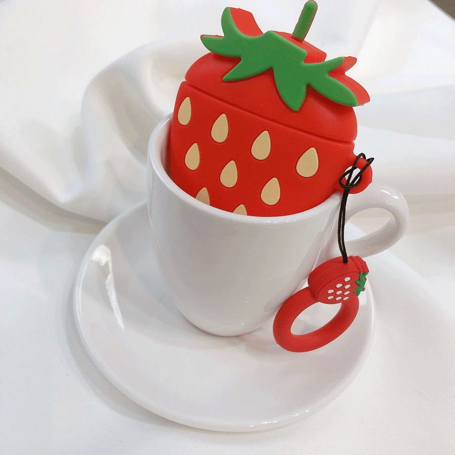 말랑말랑 귀여운 실리콘 빨간 딸기 에어팟 케이스 키링 세트